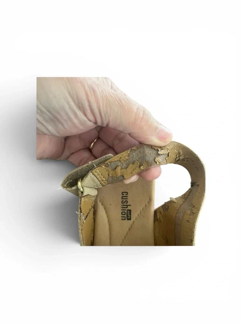 Clarks Beige Wedge Sandals Cushion Soft Flaked Lining Size 6.5